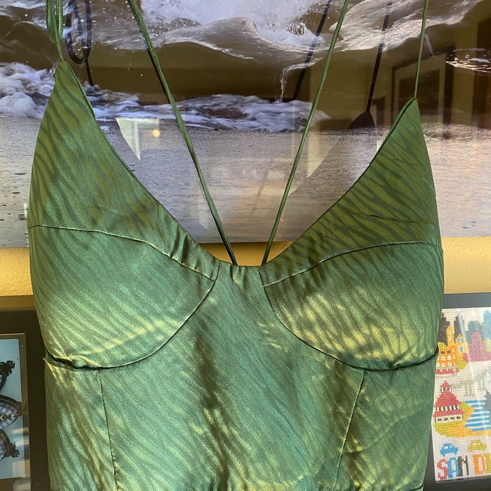 Runaway satin green print dress